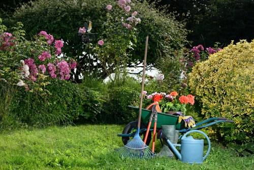 Gardener working safely with tools during outdoor maintenance